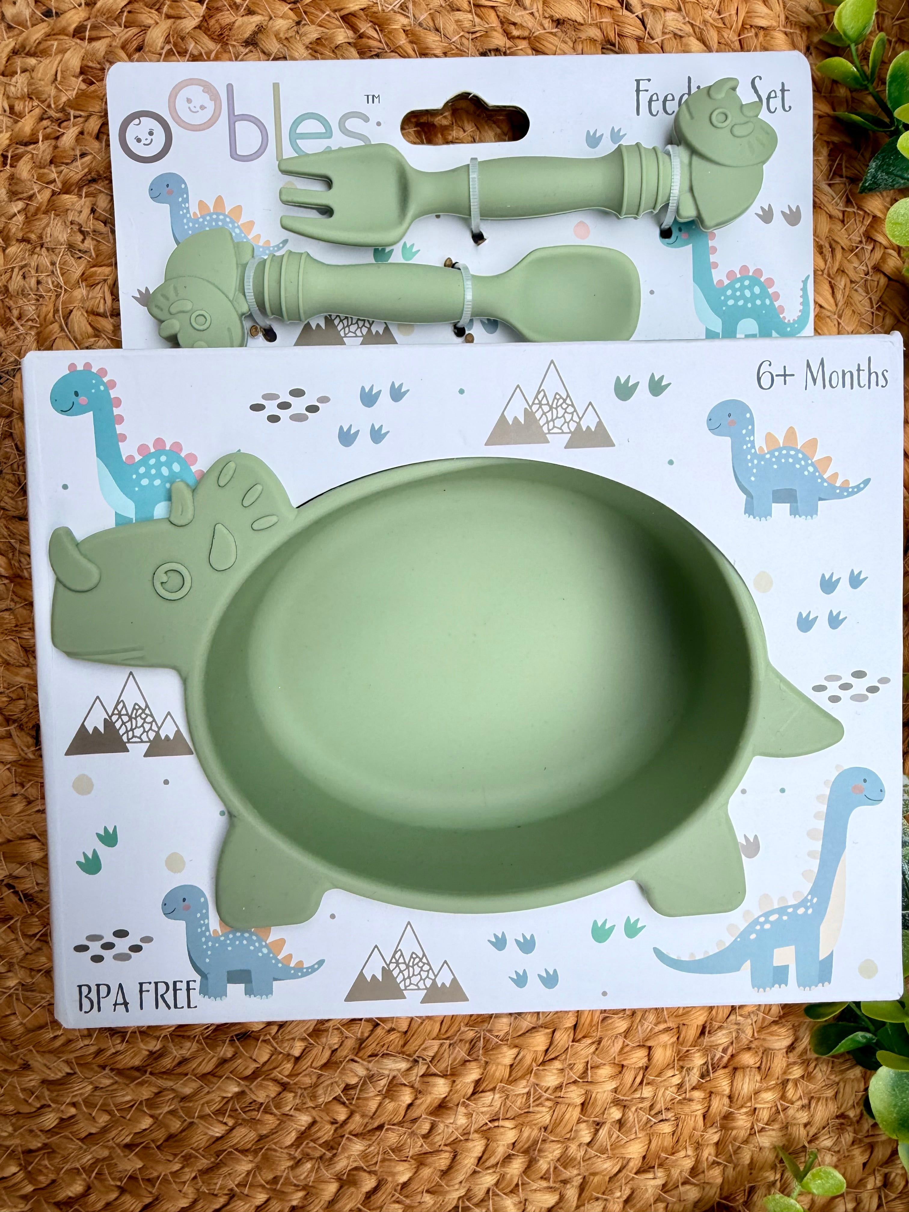 Set de Alimentación de Silicón – Dinosaurio Verde